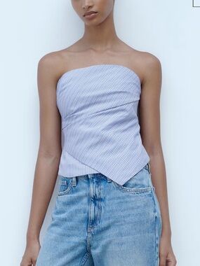 Mango Strapless Striped Top
